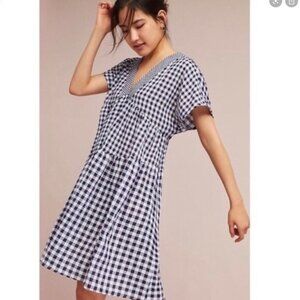 Anthropologie 11 1 TYLHO Women Gingham Mini Dress Sz S White Plaid Checker 81-13